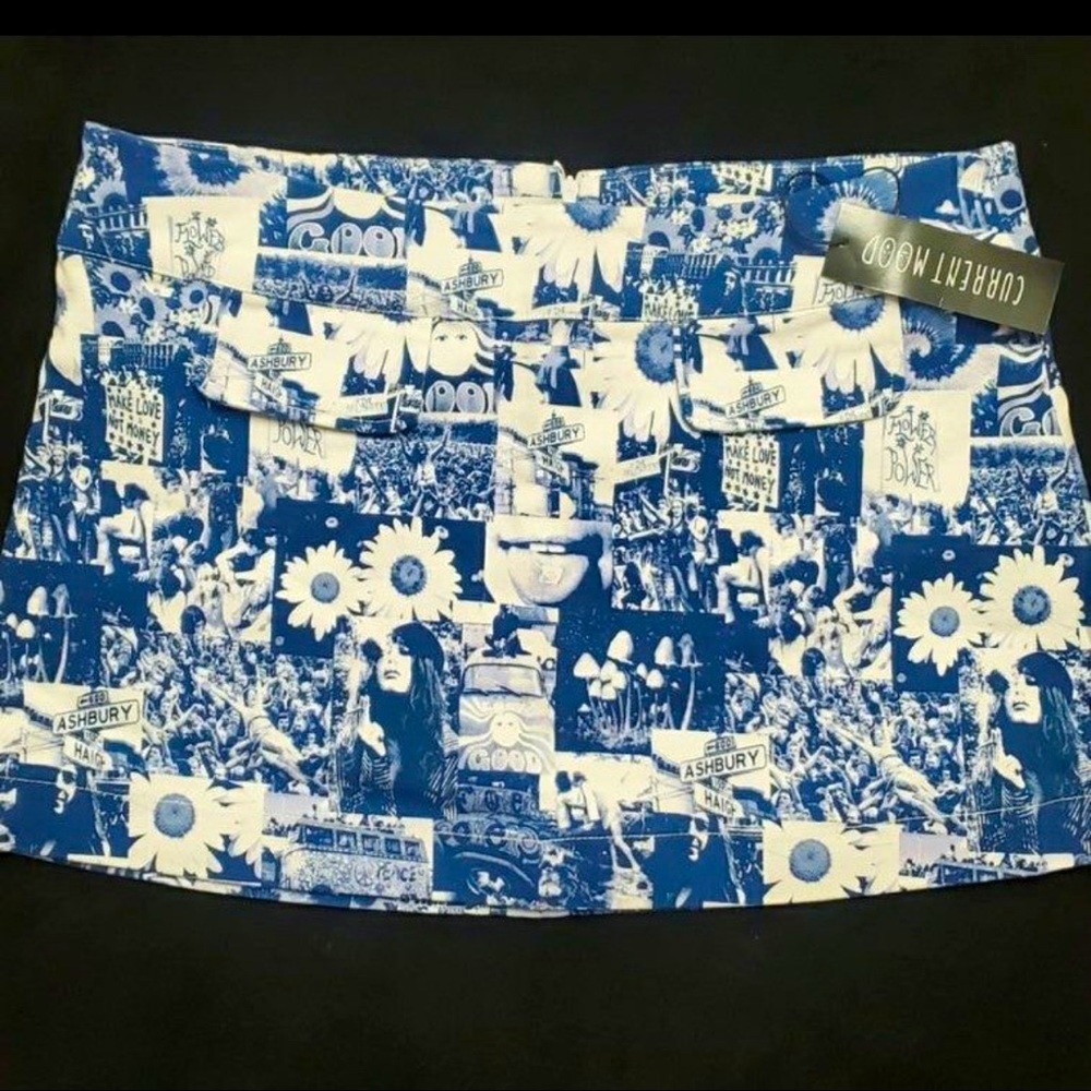 NWT DOLLS KILL Current Mood 70s Acid Denim Print Mini Skirt